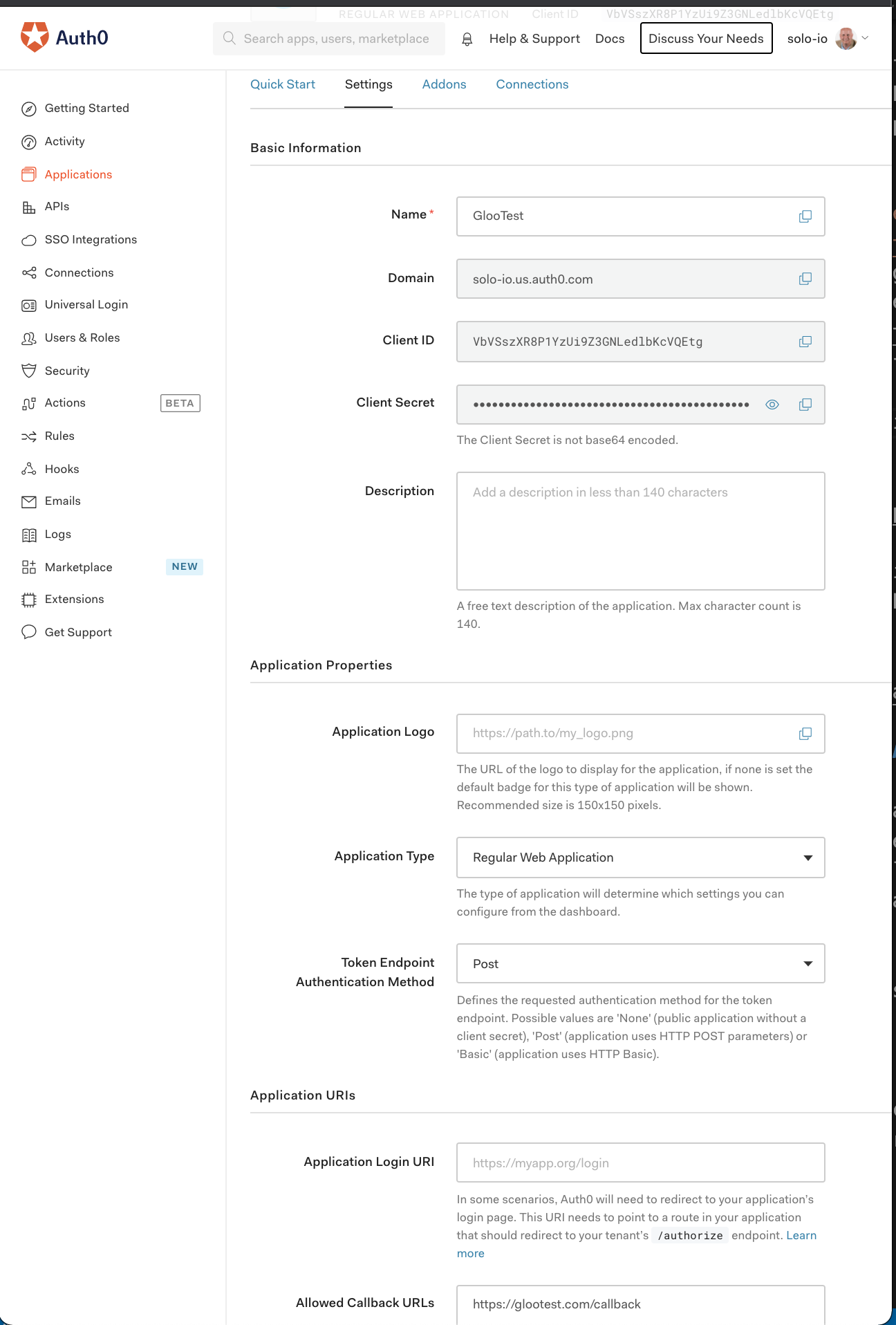 Auth0 Application Profile